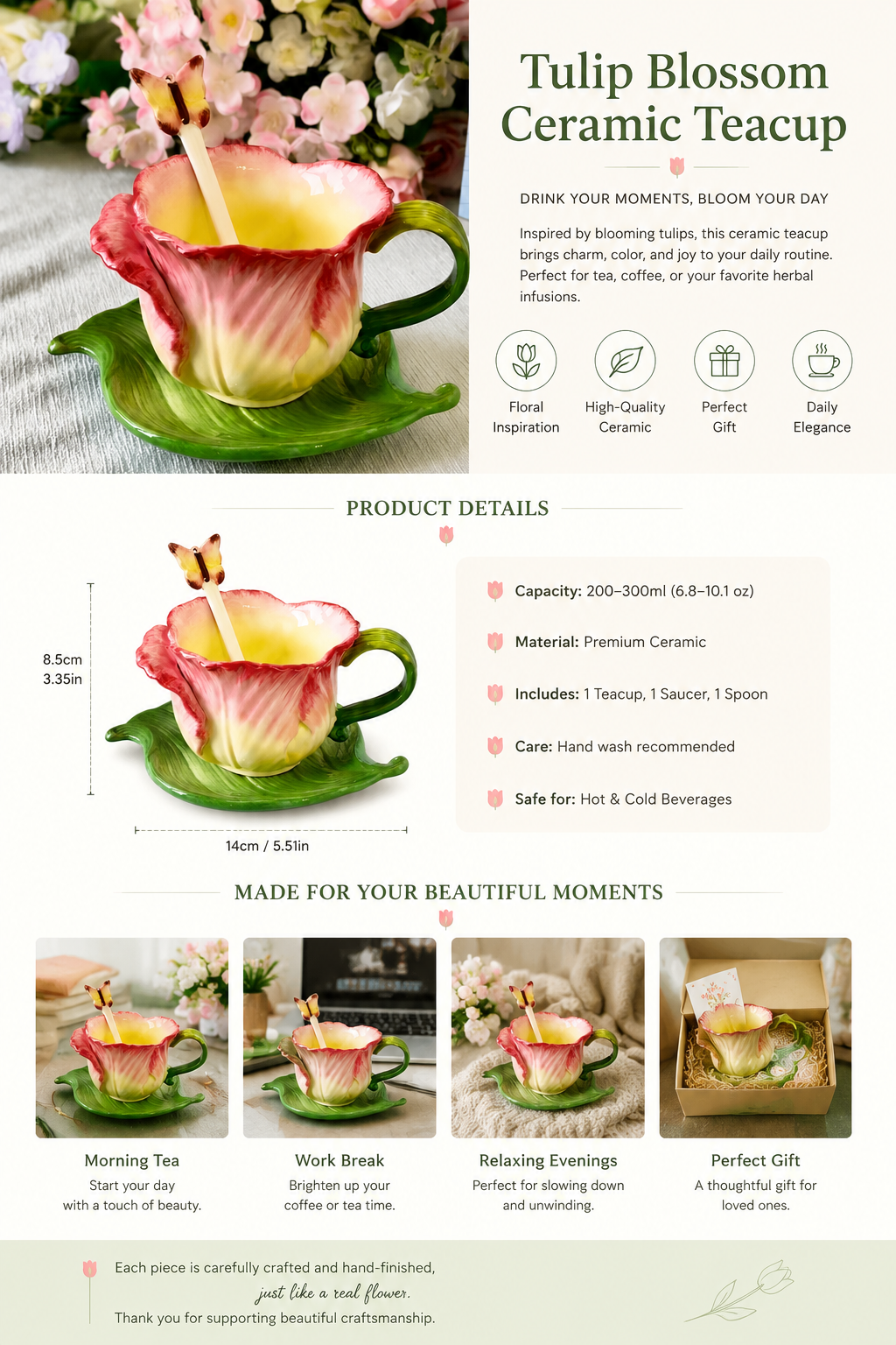 Tulip Blossom Ceramic Teacup